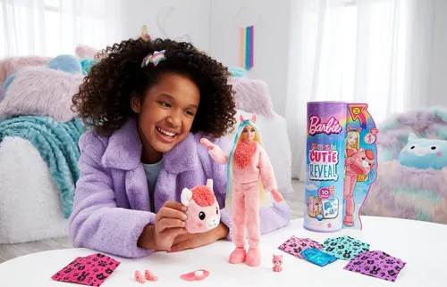Miniatura 2 de Barbie Muñeco Cutie Reveal, disfraz de felpa de llama de la serie de fantasía, 10 sorpresas, incluyendo mini mascota y cambio