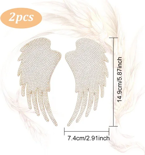 Miniatura 2 de 1 par de alas con diamantes de imitación, parches bordados para planchar, para mochila, ropa, parches de cristal, alas angulares brillantes, parche