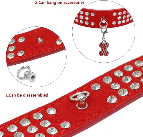 Miniatura 3 de Serijoars Collar de piel de ante elegante y deslumbrante con diamantes de imitación de cristal para mascotas, gatos, perros y cachorros (S, negro)