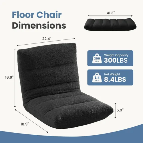 Miniatura 2 de Adjustable Floor Chair with Memory Foam, Folding Gaming Chair with Back Support, Padded Sleeper Bed Couch Recliner, Self-Supporting Floor Lounger