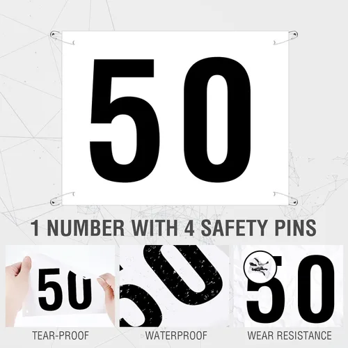 Miniatura 3 de Números de babero para correr con pasadores de seguridad para eventos de competición deportiva de maratón, resistente al desgarro, impermeable, 6 x
