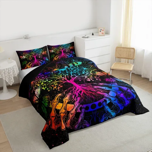 Miniatura 4 de Erosebridal Juego de ropa de cama con diseño de árbol de la vida, diseño bohemio de mariposa y mariposa, edredón de fase lunar hippie, edredón
