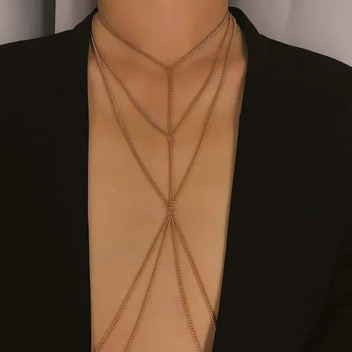 Miniatura 5 de Bounzhi Arnés de cadena para el cuerpo, sexy, plateado, collar de joyería para el cuerpo, cadenas de bikini para mujeres y niñas (plata)