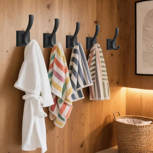 Miniatura 3 de TOFIIGREM Ganchos negros para toallas, ganchos para abrigos y batas de baño, para entrada, vestíbulo, piscina, para montar en la pared, para colgar