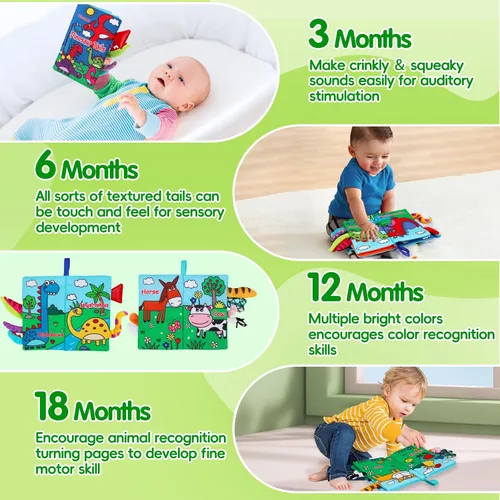 Miniatura 3 de 2 piezas de libros de bebé arrugados de alto contraste de 0 a 6 meses, juguetes sensoriales interactivos para bebés de 9 a 12 meses, actividades