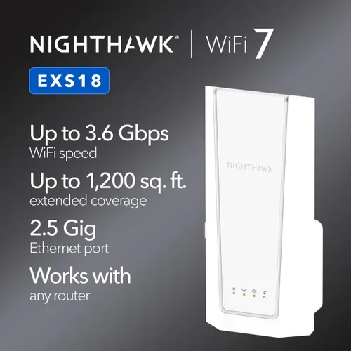 Miniatura 2 de NETGEAR Extensor de alcance WiFi 7 (EXS18) - Extensor de rango de señal de Internet inalámbrico de doble banda BE3600 (hasta 3.6 Gbps de velocidad)
