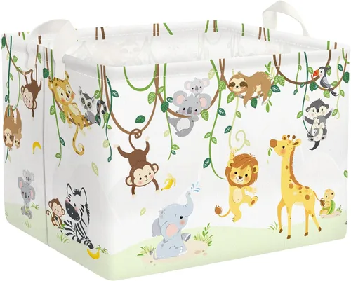 Clastyle Cesta de bebé con diseño de animales del bosque de vid para niños, caja organizadora de caja de pecho, organizador de guardería, decoración