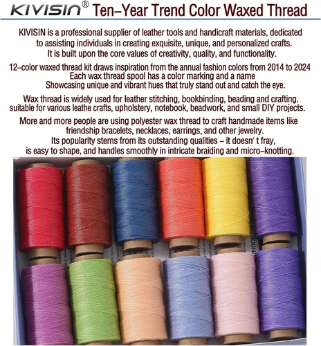 Miniatura 5 de 12 hilos encerados redondos multicolor, cuerdas de cera finas y rígidas de 0.018 in, 110 yardas/carrete, cordón encerado de poliéster para coser