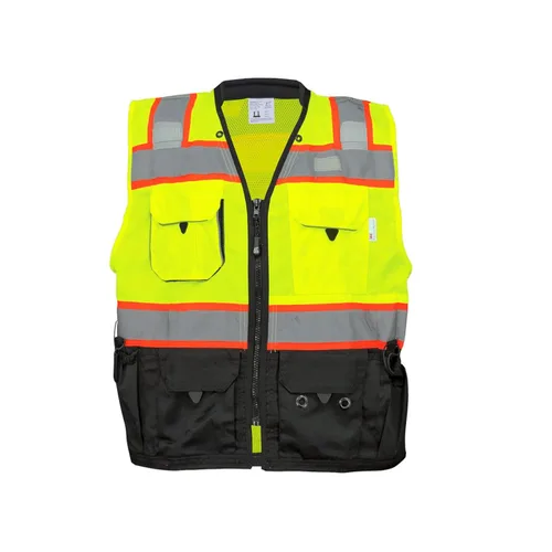 GGS - Chaleco de seguridad de alta visibilidad, ligero pero duradero, cinta reflectante, 9 bolsillos, construcción, transporte, correr/ciclismo,