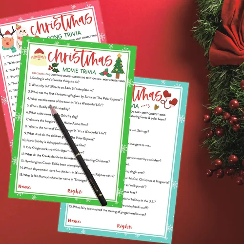 Miniatura 5 de KMLIFE 63 tarjetas de juego de trivia de Navidad, 3 temas, actividades de adivinanzas navideñas para adultos, familias, amigos, niños, grupos