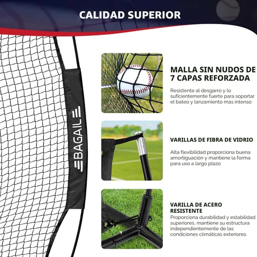 Miniatura 2 de BAGAIL Red de práctica de béisbol y sóftbol de 7 x 7 pies con marco de arco para bateo, golpeo, lanzamiento, equipo de entrenamiento de respaldo