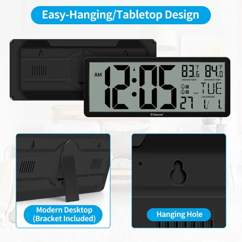 Miniatura 7 de Geevon Atomic Clock,14.5"Large Digital Wall Clock Battery Operated with Dual Alarm Clock, Indoor Outdoor Temperature, 4.4"Jumbo Digits, Day and Date