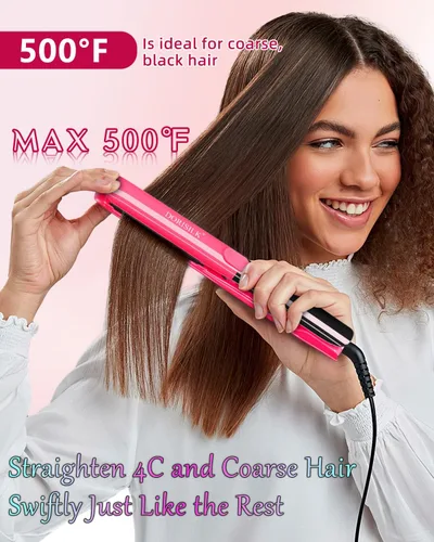 Miniatura 2 de DORISILK Plancha de pelo profesional de alta temperatura de 500 grados, plancha plana de cerámica de 1 pulgada, alisador y rizador de pelo 2 en 1