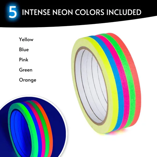 Miniatura 3 de Glow King Cinta Reactiva a Luz Negra que Brilla Regalos de fiesta de neón fluorescente UV premium para eventos Cinta de colores luminosos