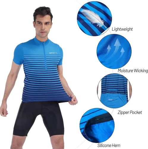 Miniatura 3 de Spotti Playera de manga corta para ciclismo de hombre con 3 bolsillos traseros, transpirable, secado rápido