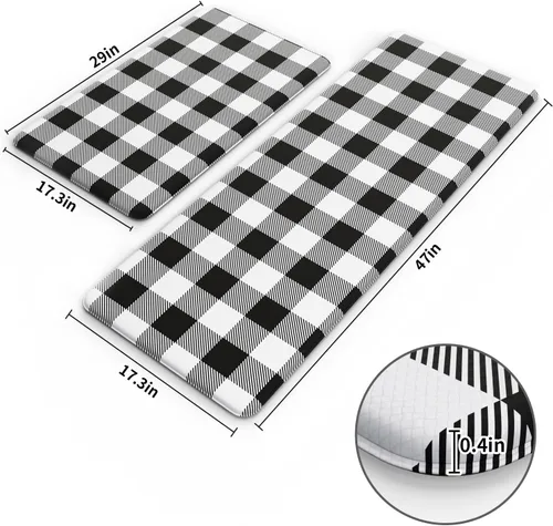 Miniatura 2 de MAYHMYO 2 alfombras antifatiga, antideslizantes, impermeables, acolchadas, color blanco y negro, cómodas alfombrillas de cocina para piso, casa