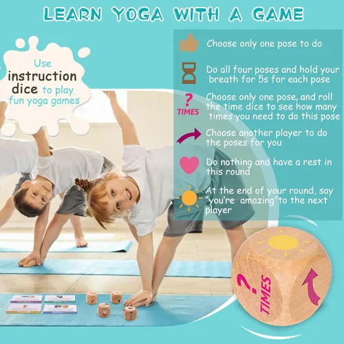 Miniatura 2 de Garybank Dados de yoga para niños con 12 tarjetas de yoga, 20 tarjetas de ejercicio de respiración, suministros de esquina para calmar, juego