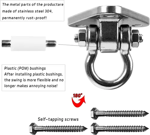 Miniatura 5 de Juego de 2 ganchos de columpio de acero inoxidable 304 de alta resistencia, capacidad de 1500 libras, accesorios de 180° para yoga, porche, Estilo 3