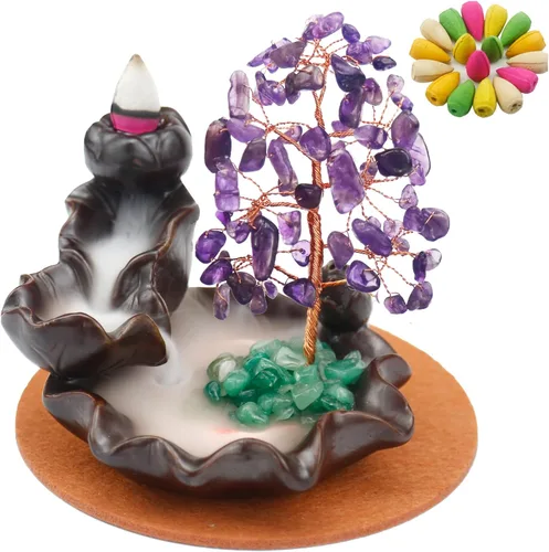Miniatura 10 de Dreamgirnh Quemador de incienso de reflujo Chakras, fuente de incienso de árbol de cristal, soporte de incienso de cono, estante de sala de estar