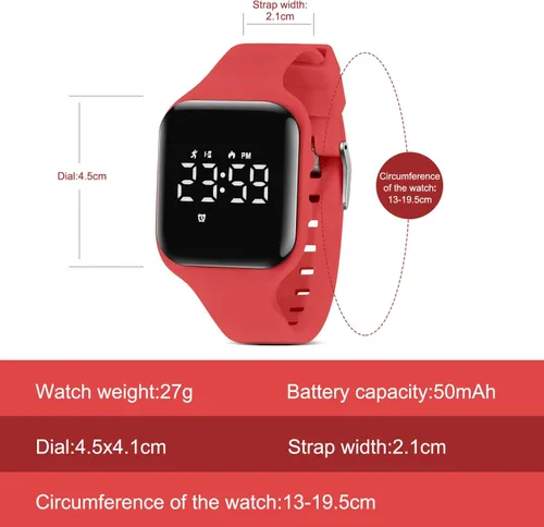 Miniatura 8 de Reloj deportivo digital para niños y niñas con contador de pasos, alarma vibratoria y despertador. Rastreador de actividad a prueba de agua, sin