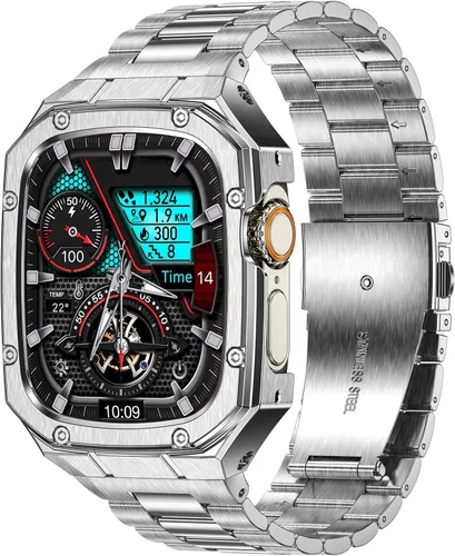 Miniatura 19 de BAITEYOU Correa de acero inoxidable con estuche compatible con Apple Watch Ultra 3 2 1 de 49 mm, correa resistente con cubierta protectora de metal