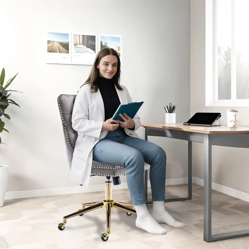 Miniatura 4 de Silla de oficina sin brazos, silla de tocador con respaldo y ruedas, cómoda silla de oficina en terciopelo, sillas de escritorio de oficina en casa