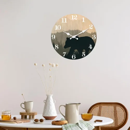 Miniatura 5 de XFM Reloj de Pared de Oso de Cabaña Operado con Batería de 10 Pulgadas Silencioso de Madera Relojes de Pared Rústicos de Granja para Decoración