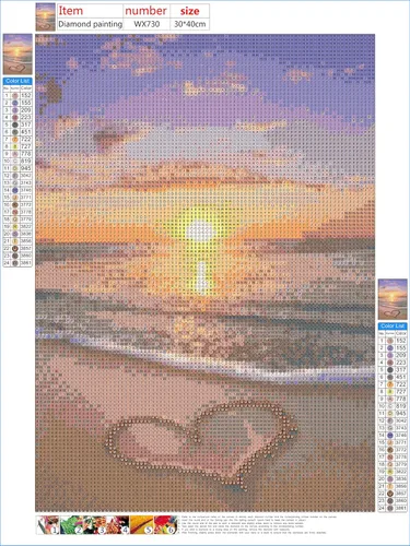 Miniatura 3 de NAIMOER Kits de Pintura de Diamantes para Adultos, Arte de Diamantes Redondos de Taladro Completo 5D DIY Puesta de Sol en la Playa Corazón Arte