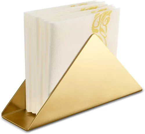 Miniatura 5 de Servilletero dorado de acero inoxidable, moderno dispensador de servilletas de cóctel triangular, organizador para encimeras de cocina, mesas