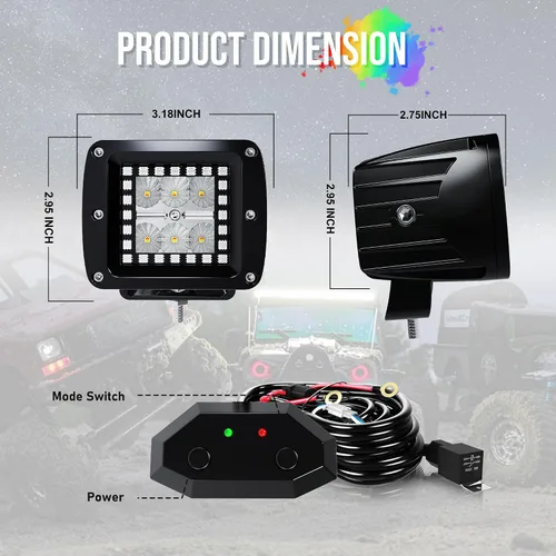Miniatura 2 de ASLONG 4 Piezas Cubos LED 3X3 Blanco/Ámbar Pods Estroboscópicos de Inundación Trabajo con Halo RGB Chaser 16 Colores Sólidos Más de 92 Modos