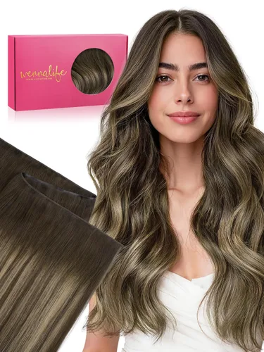 Miniatura 69 de WENNALIFE Extensiones de cabello humano real, 20 pulgadas, 3.53 onzas, color marrón chocolate, trama, cabello Remy atado a mano, extensiones