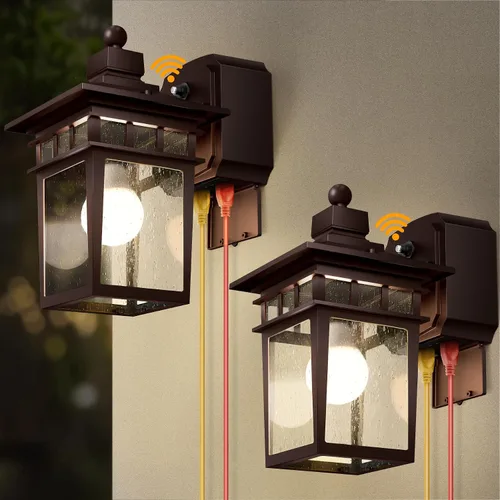 Miniatura 13 de Luces de Porche Exteriores con Sensor de Movimiento con Toma GFCI, 3 Modos de Luminaria Exterior del Anochecer al Amanecer, Luminaria de Iluminación