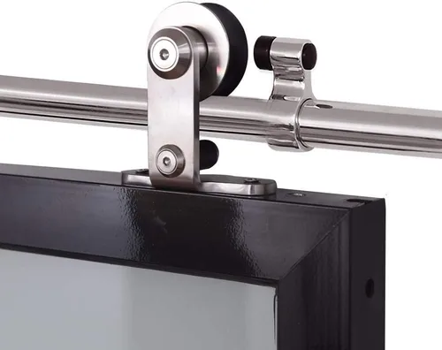 Miniatura 10 de CCJH Kit de herrajes para puerta de granero con riel deslizante de acero inoxidable de 4 pies/48'' para puerta individual de servicio pesado