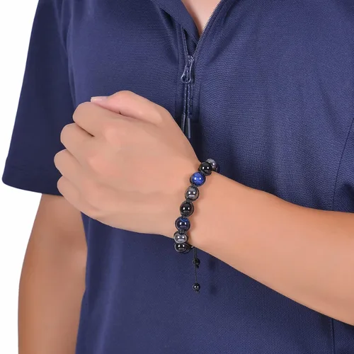 Miniatura 17 de DHQH Triple Protection Bracelet 8/10MM Hematite Black Agate Tigers Eye Stone Bracelet Crystal Jewelry Healing Bead Bracelets for Men Bring Luck