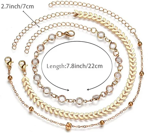 Miniatura 2 de Zoestar Pulsera para el tobillo de tres capas Cadena con hojas, accesorios de joyería para pie, para mujeres y niñas