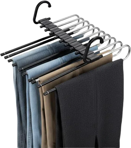 Miniatura 6 de Paquete de 2 perchas plegables de 9 capas para pantalones que ahorran espacio, percha multifuncional para pantalones, percha con agujero para colgar