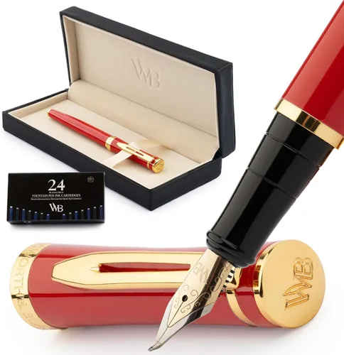 Miniatura 58 de Conjunto de pluma estilográfica Wordsworth & Black, plumín extra fino dorado de 18 quilates, incluye 24 cartuchos de tinta, convertidor de repuesto