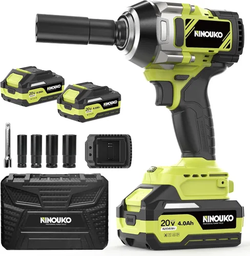 Llaves de impacto de potencia de 1000 N.m (740 pies-libras) Brushelss 1/2 pulgada con batería de 2 x 4.0 AH y cargador Pistola de impacto eléctrica