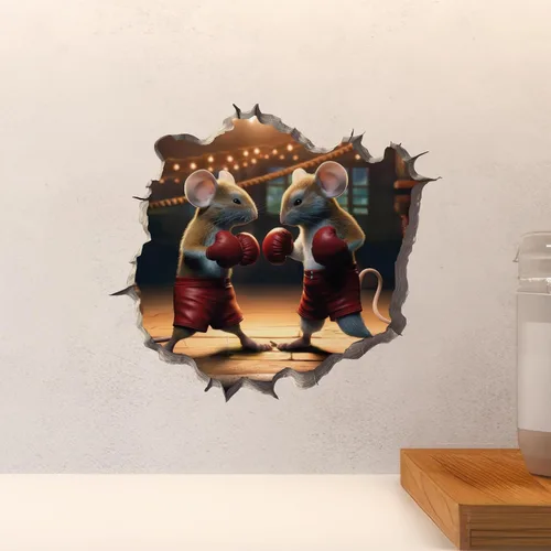 Miniatura 4 de Pegatina de pared 3D con agujero de ratón de boxeo con agujero de ratón