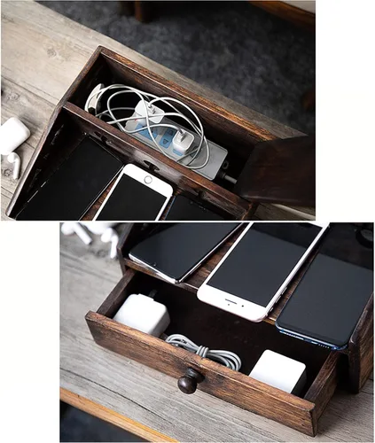 Miniatura 3 de Caja de gestión de cables de madera multifuncional para el hogar, escritorio de gran capacidad, caja de almacenamiento de regleta de alimentación