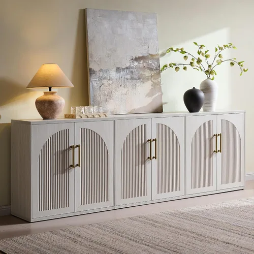 Miniatura 19 de ACCOHOHO Aparador de puerta arqueada, gabinete de buffet, gabinete de acento con estante ajustable, gabinete modular de madera para comedor, sala