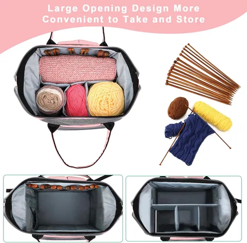 Miniatura 3 de crochet bag,knitting bagBackpack and Tote Bag Storage Bag ，Large capacityYarn Storage Organizer Travel Crochet Bag Women Carrying Crochet Rosa y Gris