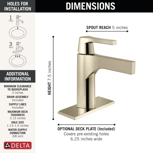 Miniatura 2 de Delta Faucet Zura - Grifo de baño de un solo agujero, grifo de baño de una sola manija, tecnología de sello de diamante, ensamblaje de drenaje
