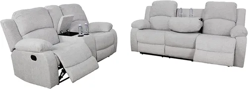 Miniatura 31 de Juego de muebles de sala de estar de cuero reconstituido con sofá reclinable, juego de sofá reclinable, silla de dos cuerpos, juegos de muebles