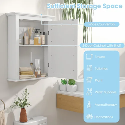 Miniatura 7 de Botiquín blanco con espejo, almacenamiento ajustable montado en la pared para baño, sala de estar, dormitorio, entrada y cocina