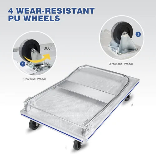 Miniatura 5 de LEADALLWAY, carretilla de plataforma, 35" Lx21" W, tamaño grande, plegable, carrito de empuje, aluminio, resistente, capacidad de 800 libras