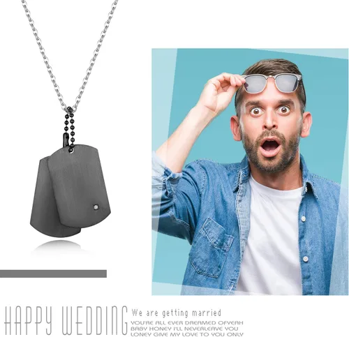 Miniatura 6 de Cupimatch Collar con colgante de doble etiqueta de perro de acero inoxidable estilo ejército para hombre con cadena de 22 pulgadas, plata