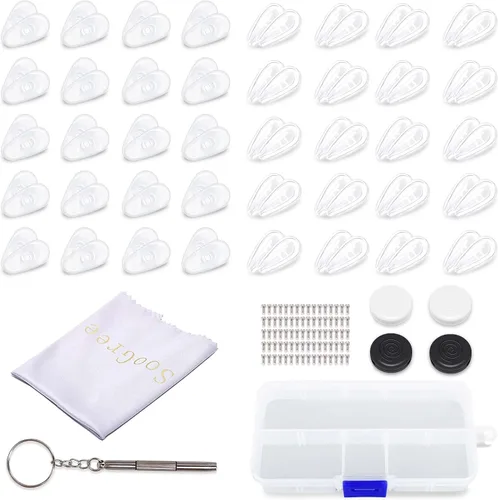 SooGree Paquete de 20 almohadillas nasales pequeñas para gafas de cámara de aire, 20 almohadillas de nariz de silicona dura, 1 gancho redondo para