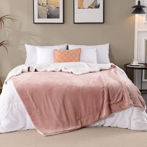 Miniatura 7 de SOCHOW Manta de forro polar Sherpa de doble cara, súper suave, lujosa manta de felpa tamaño individual de 60 x 80 pulgadas, color rosa polvoriento