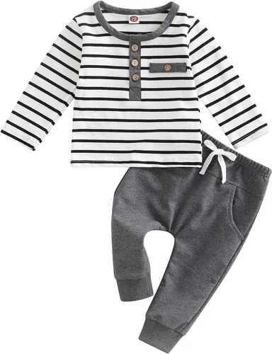 Miniatura 106 de Conjunto de 2 piezas de sudadera de manga larga con cuello redondo y pantalones casuales para bebés y niños pequeños